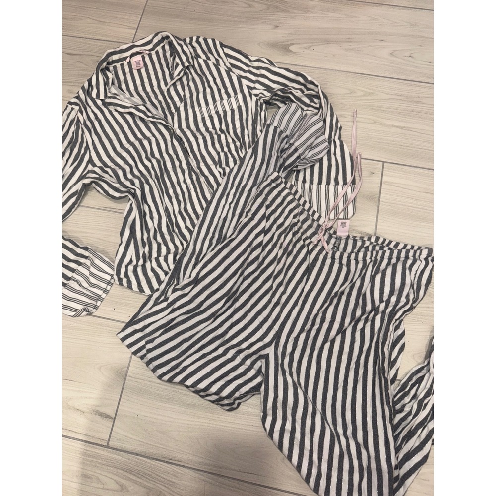 Victoria's Secret Pajama Set Small Navy White Stripe Metallic Shimmer 2pc S